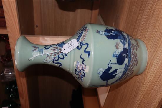 A Chinese underglaze blue and copper red celadon vase height 40cm